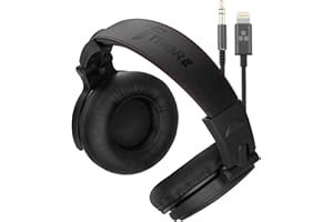 Thore Over Ear iPhone Headphones with Lightning Connector (2018) – Closed Back Studio DJ Monitor Earphones (50mm Neodymium Drivers) w/Apple MFI Certified Cable (V200 Black)
