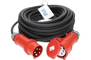 KALLE DAS KABEL CEE 400V Verlängerung Kraftstromkabel Starkstromkabel 32A H07RN-F 5G 6,0mm² mit Phasenwender 50 Meter