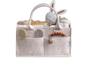 PUTSKA Baby blöja Caddy Organizer – Blöjstation och duschlista med nödvändigheter för nyfödda – Mocka, Liten
