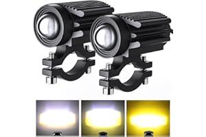 Kairiyard Lot de 2 phares antibrouillard LED pour moto 60 W 6000 lm 6000 K / 3000 K Ambre/Jaune Blanc Bicolore Phare de travail Offroad pour moto, camion, SUV, VTT, vélo électrique, tracteur