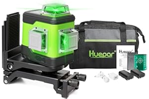 Huepar 503CG 3X 360 Laser Level Green + Pulse Mode, 0.2mm Pro Accuracy, Switchable 3D Cross Line Self Leveling 12 Lines, 360 Vertical/Horizontal Lines Laser, USB Rechargeable, 2 Li-Batteries Included