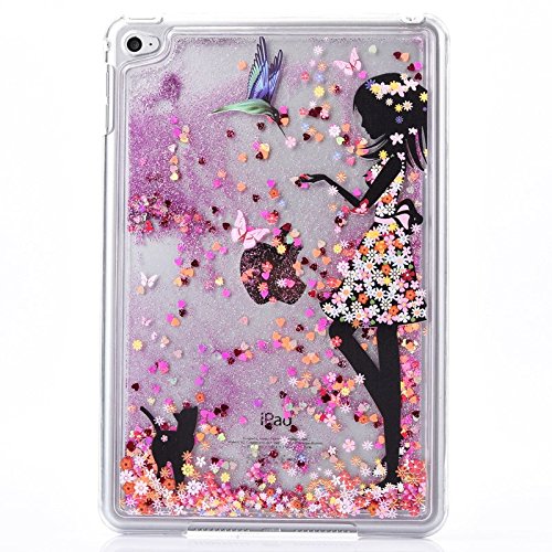 Voguecase® für Apple iPad Mini 4 hülle, Flüssig Fließende Sparkly Bling Glitzer Treibsand Quicksand (Harte Rückseite) Hybrid Hülle Schutzhülle Case Cover (Liebe Treibsand/Mädchen im bunten Kleid) + Gratis Universal Eingabestift