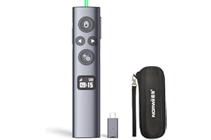 Norwii N95s BLE Präsentations-Fernbedienung mit digitalem Zeiger für PowerPoint-Präsentationen auf TV/Projektionsflächen, drahtlose Presenter-Fernbedienung mit Countdown-Timer (Grün - USB-C)