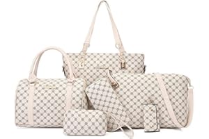 Opurtdor Sac a Main Femme Dames 6 Pièces Sac a Main Femme Bandouliere Embrayage Top Handle Totes Crossbody Sacs en cuir PU Moyen Sac à l'épaule pochette Femme Sac à main Portefeuille Porte Cartes