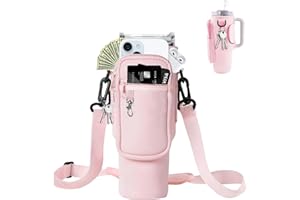 JAMSSOW Custodia Porta Borraccia Tracolla per Stanley Cup 40oz,con tracolla regolabile,portachiavi,scomparto per cellulare, accessorio per viaggi,corsa,ciclismo,rosa