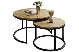 ‎LUKMEBEL lukmebel Couchtisch rund - CIRI 2in1 - Beistelltisch rund - Kaffetisch - Industrial Deko - Wohnzimmer - Sofatisch - Kleiner Tisch - Schwarz, Artisan Eiche