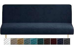 XINEAGE Velvet Futon Cover High Stretch Armless Couch Covers Spandex Fabric Sofa Bed Slipcover Anti Slip Furniture Protector with Elastic Bottom Machine Washable (Futon, Navy)