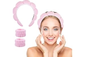 BOTTEGA DELLA PRINCIPESSA Diadema de Maquillaje Acolchada y Pulsera, Diademas Faciales de Spa, Diadema de Esponja para Lavar la Cara, Muñequera para Spa, Evite Que los Líquidos se Derramen por Sus Brazos