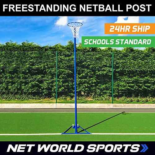 Net World Sports Freestanding Netball Post (School Standard) – Wheelaway Self Weighted Netball Package – Add Ball & Padding (Single Netball Post & Netball)