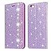 Produktbild Ostop Glitzer Hülle für iPhone 6S Plus/iPhone 6 Plus,Lila Luxus Diamant Brieftasche Leder Schutzhülle Kartenfach Standfunktion Stoßfest Klappbar Magnetisch Flip Hardcase für iPhone 6 Plus/6S Plus