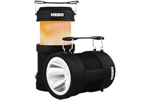 NEBO NE6908 Big Poppy Lanterne de Camping Rechargeable avec Batterie Externe, Lanterne de Camping de 300 lumens avec Un Spot de 120 lumens, Corps caoutchouté résistant aux Chocs, Noir