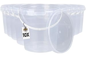 ‎FIXEDBYU 10 Eimer mit Deckel 1l Transparent rund | Kunststoff Eimer | Lebensmittelecht | luftdicht und stabil | Leer Behälter mit Griff und Deckel für Lebensmittel | Chemie | Tierfutter geeignet
