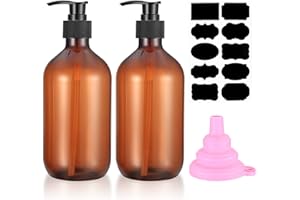 SHUNWIGE 2 Pièces 500 ML Distributeur de Savon, Flacons Vides à Pompe à Pression Rechargeable, Bouteilles Vide Plastique pour Savon Shampoing Lotion Douche - Marron