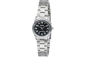 CASIO Damski analogowy zegarek kwarcowy z bransoletką ze stali szlachetnej LTP-V001D-1, srebrny/czarny, Bransoletka