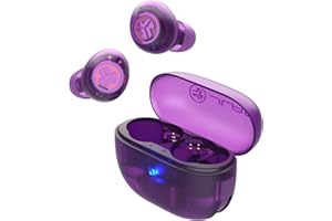 JLab Go Pop ANC Auriculares Bluetooth ANC, 24+ h de autonomía, IP55 Resistentes al Sudor, micrófono, Llamadas claras y conexión multipunto, Violeta Transparente