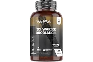 ‎WEIGHTWORLD Schwarzer Knoblauch 100:1-15000mg Knoblauch Extrakt pro Portion - Allium Sativum - 180 Veganes Kapseln - 6 Monate Vorrat - Black Garlic - Frei von Magnesiumstearat - 1 Kapsel täglich - WeightWorld