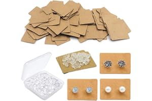 lyfLux Cartoncini per esposizione orecchini e chiusure per orecchini, 200 etichette per orecchini in carta kraft (2,5 x 3,6 cm) e 1000 chiusure trasparenti a forma di proiettile