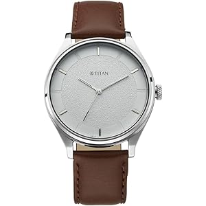 Titan Men\'s Classic Watch: Gradient Dial & Sleek Markings with Leather Strap-NS1802SL13