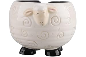 DADEA Cuenco de lana con forma de oveja, de cerámica, con agujeros, hecho a mano, para tejer ganchillo