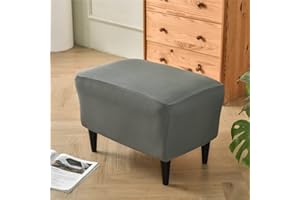 Highdi Stretch Ottoman Cover Rectangle Solid Color Footstool Slipcover with Elastic Bottom, Removable Washable Pouffe Cover Footrest Stool Protector for Living Room Bedroom (Light Grey)
