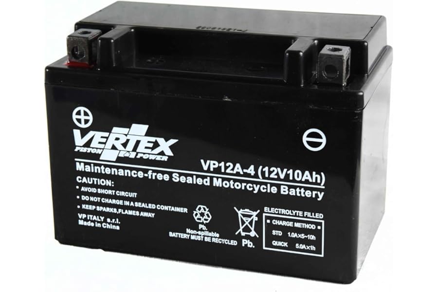 Vertex VP12-A-4 Sealed AGM Motorcycle/Powersport Battery, 12V, 10Ah, CCA (-18) 175, Replaces: CT12A-BS, YT12A-BS Perfect battery for Motorcycle, ATV's, Personal Watercraft and Snowmobiles