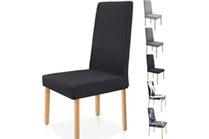 Zindoo Dining Chair Covers Set of 4, Stretch Modern Chair Slipcovers for Dining Room Banquet Kitchen Wedding Party, Washable Chair Protector (Black)