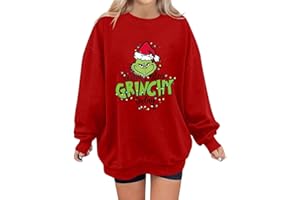 RUITOTP Grinch Felpa da Donna Natale Maglione a Maniche Lunghe, Felpa di Natale,Grinch Costume Adulto,Grinch Lunga Senza Cappuccio Felpa