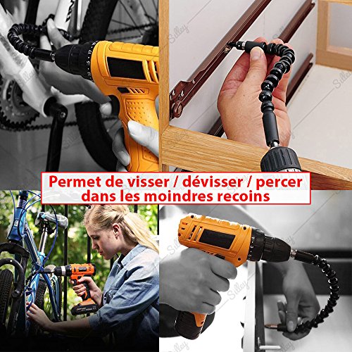 [Originales Modell] Silley® Flexible Welle magnetische Kardangelenk extender 29,5 cm für Schraubendreher Bohrer (Kegelspitze Spannfutter 90 Grad und mehr) - 3