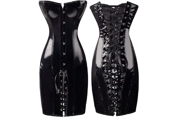 KHDFYER sous Vetement Femme Sexy Gothique Sexy Brillant Long en Cuir Wetlook Hors Épaule Robe Moulante PVC Latex Corset Robe Party Night Club Vestidos