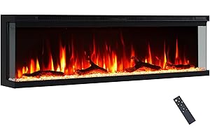 FlameKo Leura 152cm/60" 3 Sided view Electric Fireplace Wall Mounted or Recessed 9 Colour Flame Effect TV Compatiable Media Wall Fire Heater 900W/1800W, Remote Control