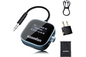 SOOMFON Bluetooth Transmitter for Airplane, Bluetooth 5.3 Adapter, Dual Pairing, Plug & Play for 2 Airpods/Headphones, 13-Hour Play, Aux Adapter for TV Travel Flight Speakers Gym