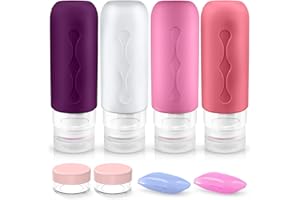 PAMIYO Silikon Reiseflaschen 90ml Set,4 Stück Auslaufsicher Reise Container und Portable Reise Toilettenartikel Set nachfüllbare Flüssigkeitsbehälter für Lotion Körperpflege（Lila）