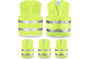 PORFOYO Gilet Jaune Adulte: 5 Pièces Gilet Jaune Voiture, Gilet Réfléchissant, Gilet Fluorescent De Sécurité, Gilet de Sécurité Reflechissant, Gilet Haute Visibilité Homme Femme pour Conducteurs
