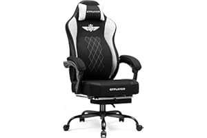 ‎GTPLAYER GTPLAYER Gaming Stuhl aus Stoff, Bürostuhl Integrierte Lendenwirbelstütze, Bürostuhl, Gaming Chair mit Federkissen und Fußstütze, Verdickte Rückenlehne, Ergonomischer PC-Stuhl Schwarz