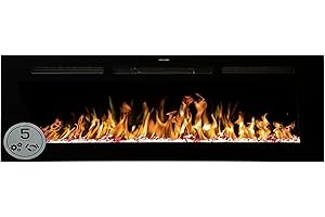 Mystflame Galaxy 50 - Cheminée électrique encastrée au Mur, 13 Couleurs de Flamme et de lumière inférieure, lit de Carburant pour bûches et Cristaux, Thermostat, télécommande et écran Tactile