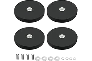 LEIKURVO 4 x Neodymium Magnets Rubberised Diameter 43 mm with M6 External Thread, 10 kg Adhesive Force Magnetic Systems with Rubber Sheath, Round Rubber Magnets with Thread for Screws Eyelet or Hooks