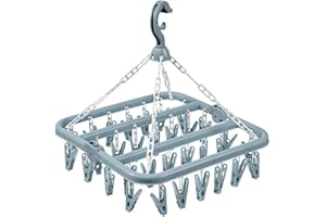 hautllaif Clothes Drying Hanger with 32 Clips, Foldable Design Multi-Functional Sock Dryer and Rotary Wind-sock hanger for washing line, Ideal Hanger for Socks, Underwear, Bras, Baby Clothes (Blue)