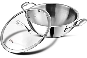 Vinod Platinum Triply Stainless Steel Kadai with Glass Lid Triply Kadai with Heavy Bottom Induction Friendly Triply Stainless Steel Cookware Kadhai