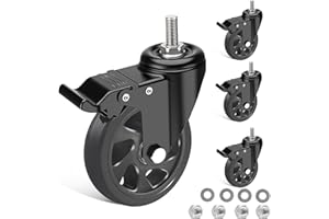 IQWTU Ruote per Carrello con Freno, 125MM Ruote per Mobili con Perno Filettato 10MM x 25MM (3/8" x 1"), Ruote Industriali Rotelle per Mobili, 4 Ruote Girevoli a 360°, Carico 700kg, Cuscinetti Doppi