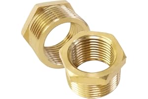 BURENZHAYA 2 riduttori in ottone da 1 a 3/4 pollici (AG Ø 32,5 mm x IG Ø 25 mm, filettatura esterna su filettatura interna, nipplo per tubi dell'acqua, sistemi a gas, olio e aria, resistente alla corrosione
