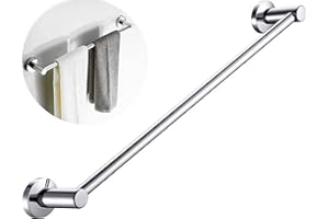 FUKTSYSM Stainless Steel Towel Bar Rail - 40 cm / 15.7 in, Round Towel Bar Bail Rack Bathroom or Kitchen Accessory, Screws Mounting, Polished Finish, Silver