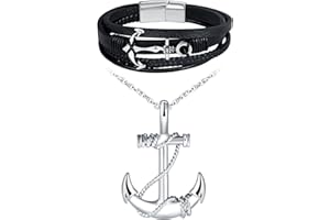 INFINIONLY Colliers Pendentif Ancre Mode en Acier Inoxydable Hommes Garçons Fashion Bracelets Noir Tressé en Cuir Multicouche de Ancre pour Adolescents Bijoux Parures