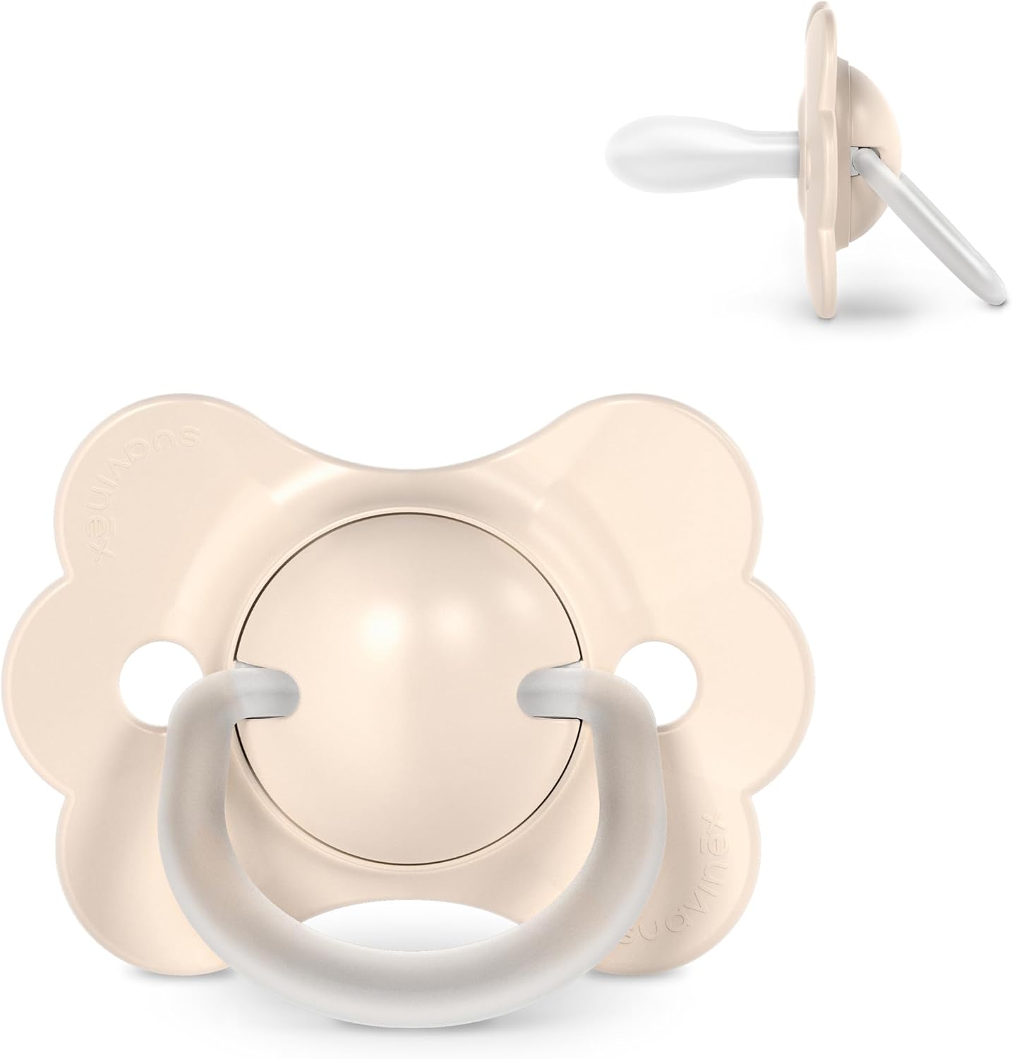 Suavinex, Chupete Bebés 6/18 Meses, con Tetina Fisiológica de Silicona SX Pro, Simétrica, Plana y Flexible, Respeta el Desarrollo Bucodental, con Anilla, Forma que Evita Rozaduras, Wonder Liso Beige