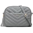 Miss Lulu Women Cross Body Bag Shoulder Bag Satchel Handbags Messenger Bag, Synthetic Leather,V-Shaped Knitting Texture,Tassel Decoration, Classic, with Removable and Adjustable Shoulder Strap