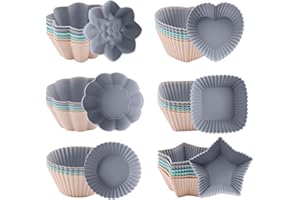 TOKSEO 36 Pièces moules à muffins en silicone, 6 types de moules à muffins en silicone anti-adhésif, réutilisables, pour gâteaux, puddings, gâteaux (3 couleurs)