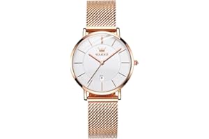 OLEVS Ladies Ultra Thin Watches, Big Dial Stainless Steel Mesh Strap Casual Ladies Watch, Japanese Quartz Waterproof Watch for Women, Ladies Dress Watch with Date