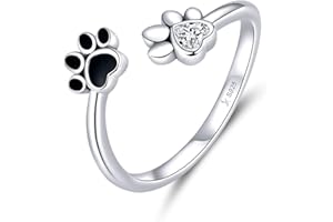 IMINI Anello a forma di zampa di cucciolo di cane, gatto, animale domestico, in argento Sterling 925 per donne e ragazze, regolabile con zirconi finti, promessa di fidanzamento, gioielli alla moda regalo