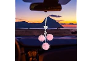 TIESOME Bling Love Heart Diamond con palla di peluche Car Hanging Ornament, Bling Car Accessori per donne e uomini, cristallo Car View Mirror Ciondolo Charms CAE Decorazione Lucky Decor (rosa)