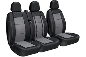 TOYOUN Housses de siège pour camionnettes, camions, universelles pour sièges Simples et Doubles – Sièges Simples et Doubles – Sièges en Cuir synthétique et Maille Filet – Noir et Gris, LHD