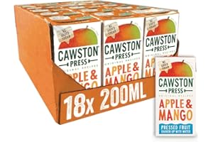Cawston Press Fruit Water Kids Drink | Pressed Apple & Mango Flavoured Water | 200ml x 18 Pack Mango & Apple Juice Cartons | School Approved – No Added Sugar – Vegan | Ideal for Kids Lunchbox